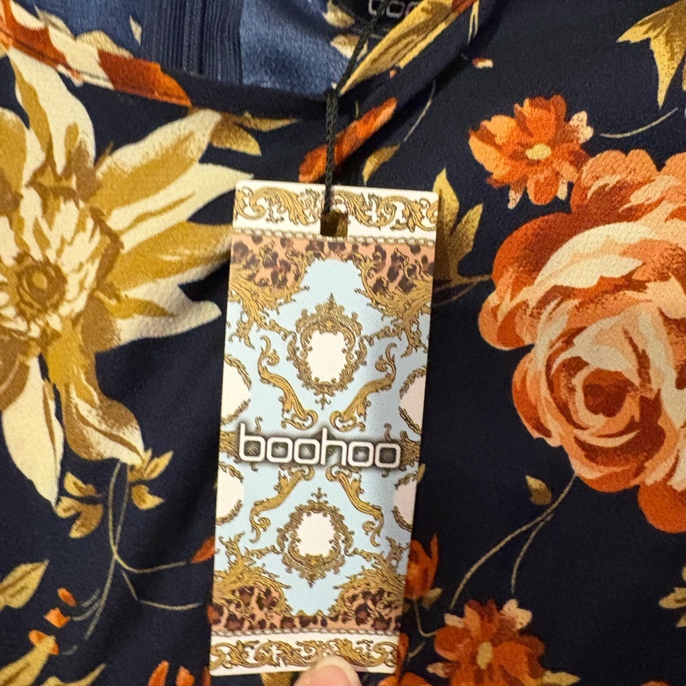 Boohoo Navy Floral Long Sleeve Dress sze 12 - Picture 6 of 8